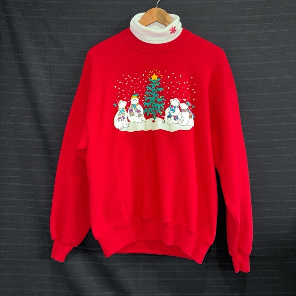 Gopher Sport Red Turtleneck Layered Polar Bear Sweatshirt Pullover L Christmas